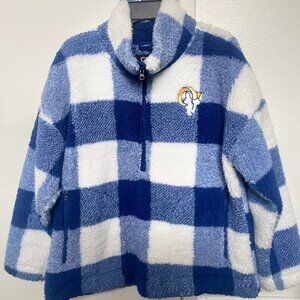 NFL Rams Sherpa Quarter-Zip Fleece Pullover – Blue & White Plaid
